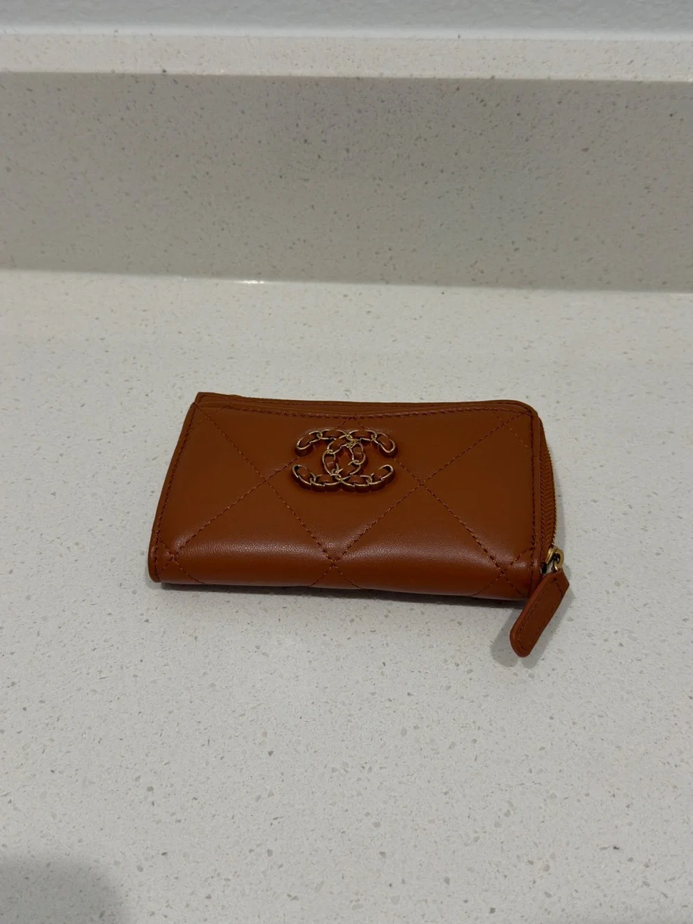 Quilted Zip Card Case - Brown